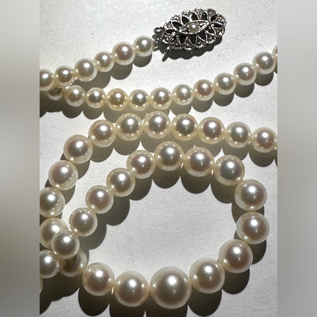 Vintage Fine Natural Pearl,5mm-10mm Diameter Necklace,925sterling Silver Clasp